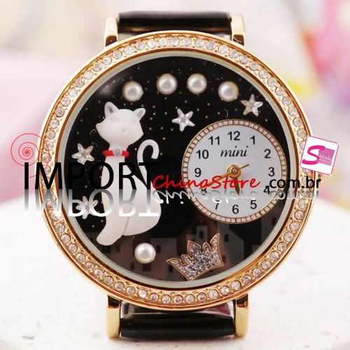 Relógio feminino strass - Gato - 17254