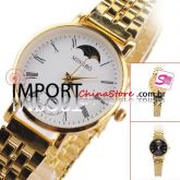Relógio de pulso casual feminino com pulseira dourada